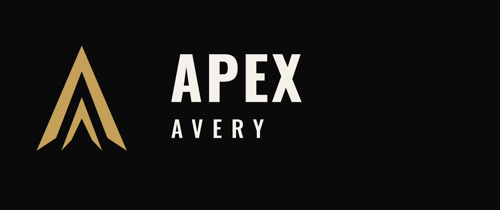 Apex Avery logo lockup, gold peak mark with stacked wordmark